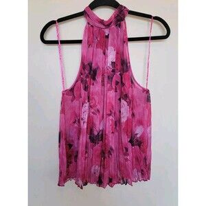 NWT MNG By Mango Womens Pink Floral Crinkle Halter Top Size 8